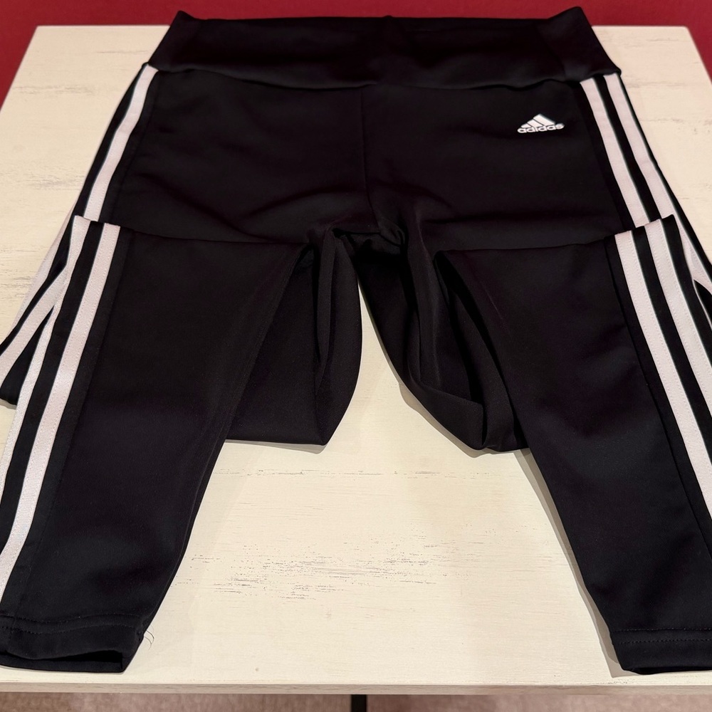 adidas Women’s Black Leggings with White Side Stripes - Picture 2 of 7